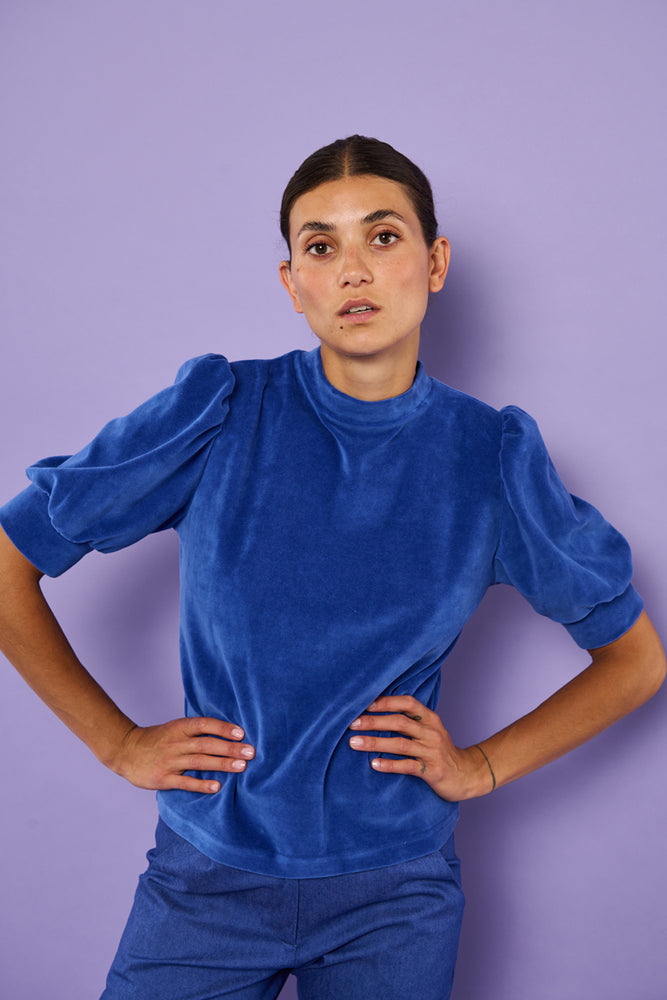 Sophia Lee Magda Puff Blouse / Royal blue velour