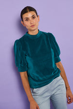 Sophia Lee Magda Puff Blouse / Petrol velour