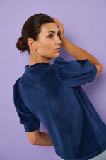 Sophia Lee Magda Puff Blouse / Denim blue velour