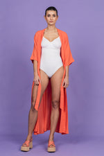 Sophia Lee Long Kimono dress / Orange with dots